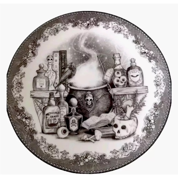 Eaton Fine Dining Halloween Apothecary Gothic Fun 8” Plates New Boxed Set of 4 - Picture 6 of 10